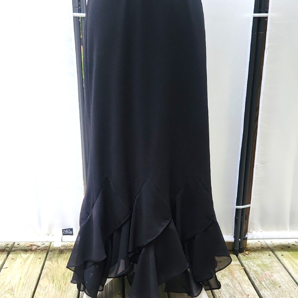 Vintage Black Fantasy Witchy Goth Drop Waist Layered Flowy Tiered Maxi Skirt